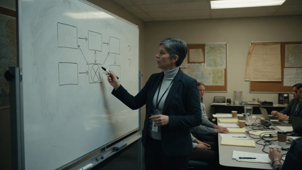 Facilitator at a whiteboard during a tabletop exercise